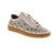 Roamers Aria women's sneaker in cream. Perforated leather upper with leather lining and footbed for breathability and durability. Removable insole supports orthotic needs. Foam midsole with flatform heel provides cushioning and stability. Lace-up closure with rubber outsole