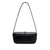 Ladies black vegan leather shoulder bag with flap over and metal clasp for closure.