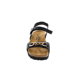 The Naot Aubrey sandal is designed for all-day comfort. The gold-tone chain strap adds a touch of elegance to the classic design, while the hook & loop instep and backstrap with gore offer stability and support. Constructed with an anatomic cork & latex footbed that molds to the shape of your foot, it is APMA accepted for promoting good foot health.