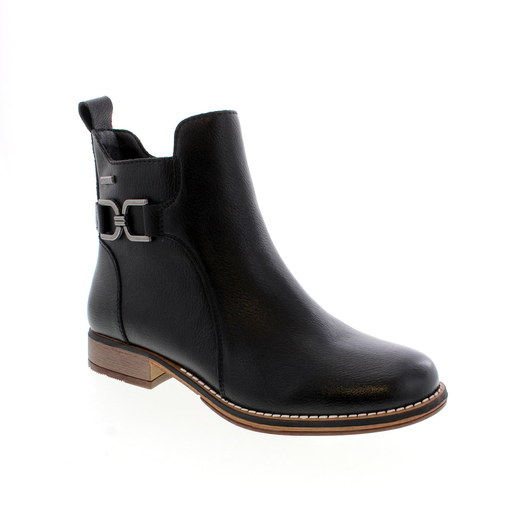 Sleek and versatile, the Josef Seibel Berlina 11 ankle bootie transitions effortlessly from office to weekend. This classic black leather boot features a comfortable block heel and almond toe, perfect for everyday wear. Leather upper with waterproof protection keeps feet dry and stylish. Removable insole and microfiber footbed provide all-day comfort, while the EVA outsole delivers reliable traction. Side zip entry makes getting in and out quick and easy.