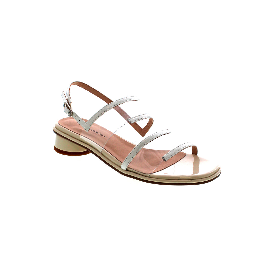 Tamara London Ashbury boasts a metallic leather upper, providing a modern, stylish silhouette with its unique geometric design and adjustable back strap. This sophisticated heeled sandal is sure to impress.