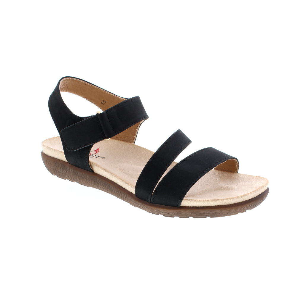 Timeless black sandals from Lady Comfort BRIANNA-11-BLACK with adjustable Velcro closure for a customized fit. Crafted with man-made leather upper and lining, paired with a cushioned microfiber footbed and foam midsole for comfort.