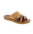 Los Cabos BRIDE tan slide sandals by Los Cabos with a woven fabric upper for breathable comfort. Slip-on design pairs a man-made leather footbed with foam cushioning and durable rubber outsole. Perfect for casual summer wear, these slides suit narrow to medium feet and offer effortless style. Consider sizing up for the best fit.