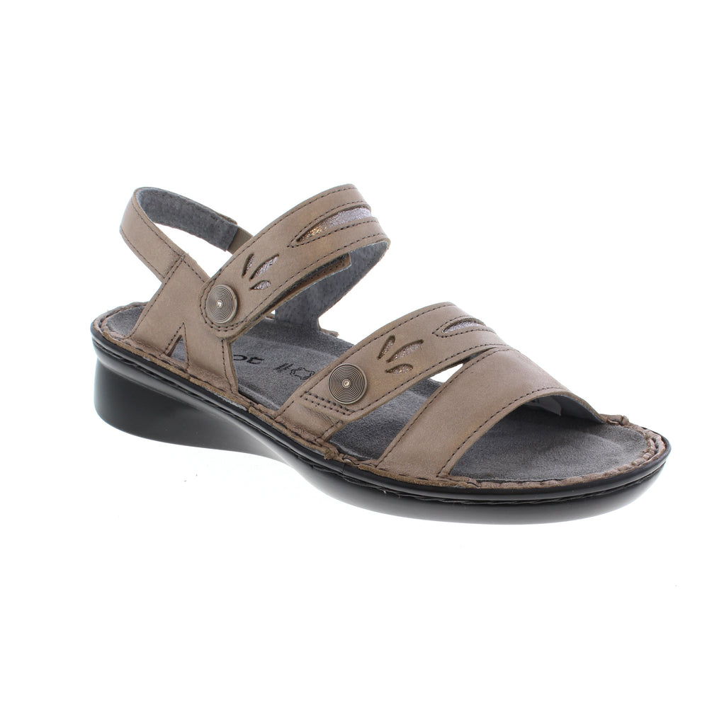 The Naot Cadence sandal is the perfect combination of style and comfort. It features an upper made of high-quality leather and has an open-toe, strappy design. An orthotic-friendly footbed and a removable insole make for comfortable wear, while light arch support provides extra cushioning. An adjustable velcro, halter, and back strap provide a secure fit, making the Cadence an excellent choice for any casual occasion.