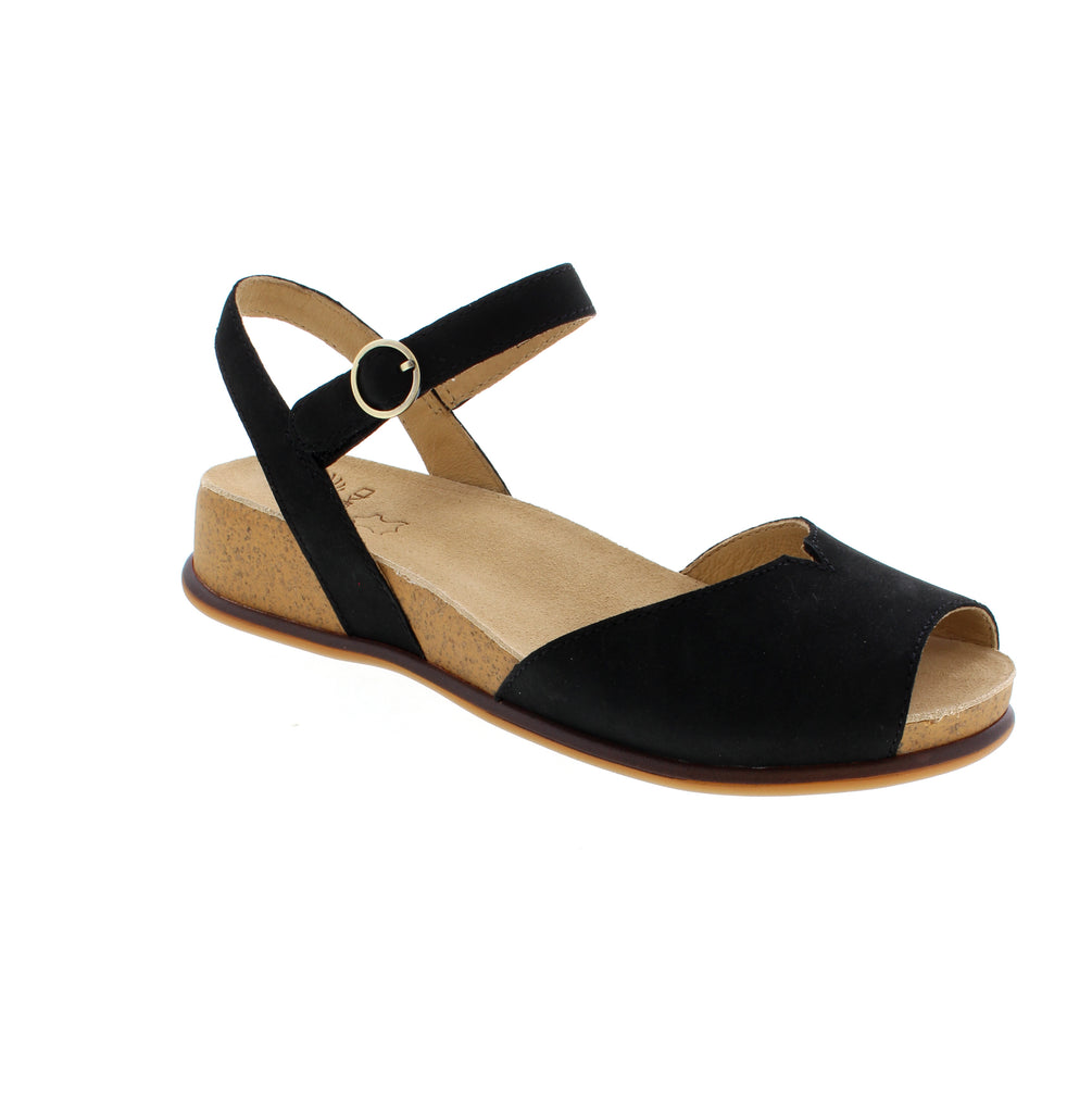 The Dansko Cass in Black is your go-to sandal for effortless summer style. Crafted from premium nubuck with a supple leather lining, supportive wedge heel under 1" and a cushioned suede footbed paired with EVA/PU and cork midsoles for all-day comfort. The round-toe silhouette and velcro closure deliver a polished look, while high arch support and pronation control keep your feet happy whether you're running errands or catching up with friends.