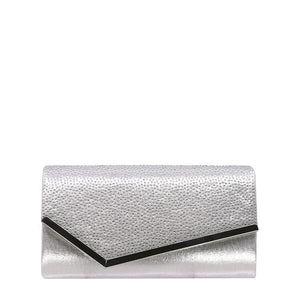 Elevate your ensemble with the Taxi Chandra evening bag. Its asymmetrical design and shimmering effects add a touch of glamour to any outfit. With ample space for your essentials and a convenient chain strap for hands-free carrying, this bag is perfect for any special event.