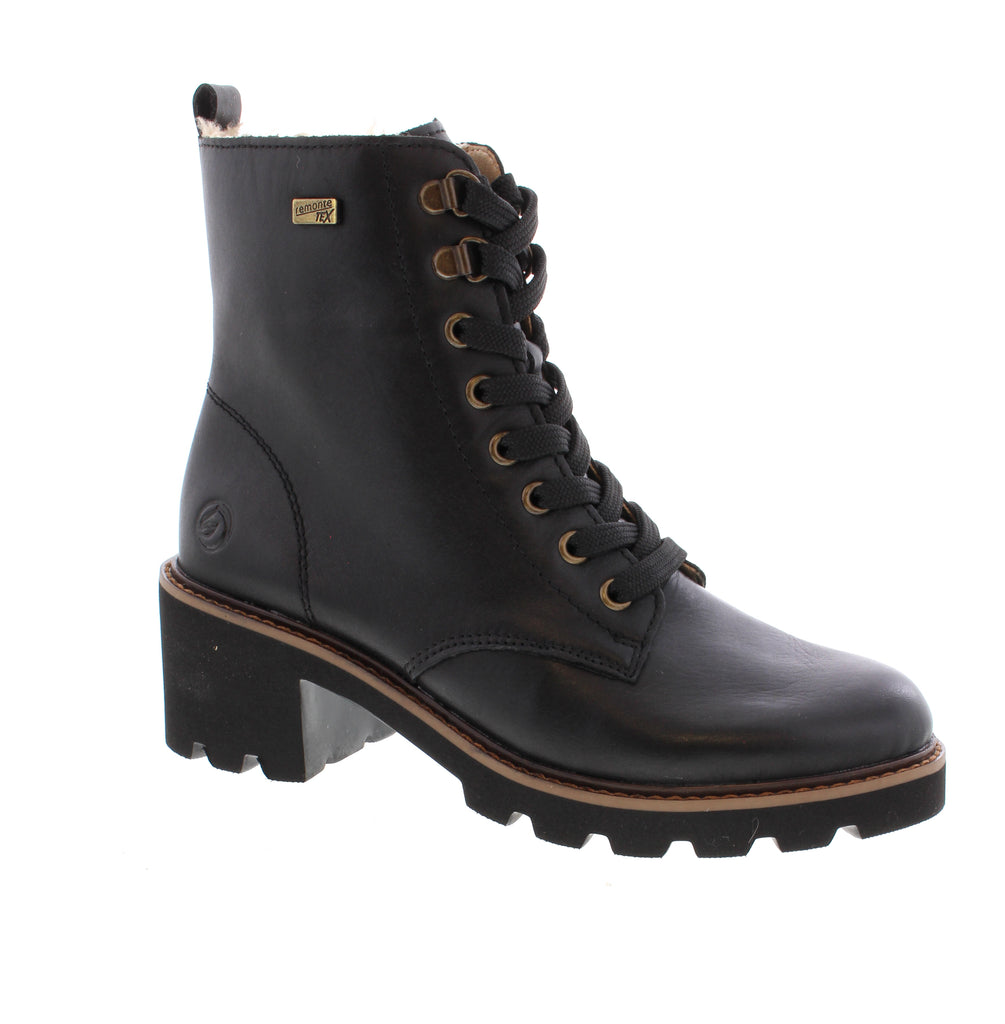 Remonte D0A81-03 brings effortless comfort to your everyday rotation with a sleek black leather design. This ankle boot features a water-resistant upper, faux fur lining, and a removable microfiber footbed for all-day support. Lace-up entry and a flatform heel keep things practical, while the round toe and casual styling work with nearly any outfit. Fits true to size with an average width and instep.