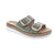 The Remonte D0Q66-52 is a casual olive slide sandal with a soft leather upper and white sole. Its minimal heel and flatform design offer easy, all-day comfort. The removable microfiber insole and foam midsole provide cushioning, while the velcro closure ensures a secure fit. Orthotic-friendly and true-to-size for narrow-to-medium feet.