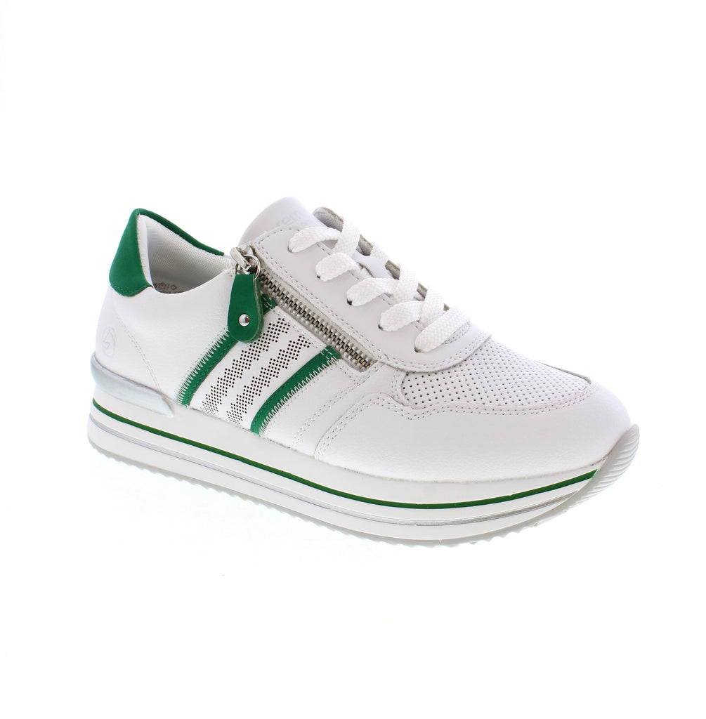 The D1318-82 sneaker from Remonte will have you walking the streets in fashionable comfort! Designed with a side zipper and lace-up front, this platform sneaker is ready for everyday wear!