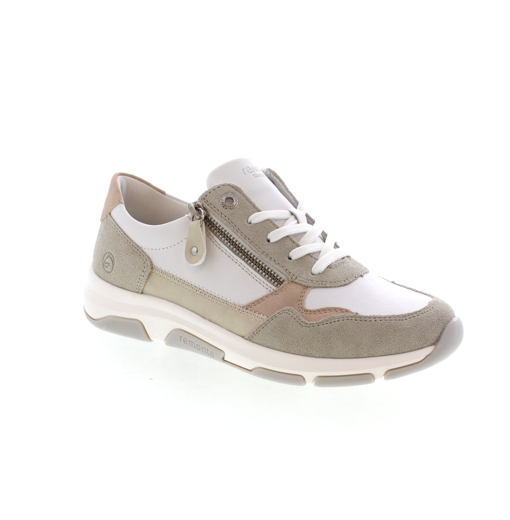 Stay stylish and comfortable with Remonte D1S03-81 - Beige/White shoes. These sleek and expertly crafted shoes feature suede and leather uppers, an almond toe design, and are perfect for Spring/Summer season. Made with a rubber outsole and memory foam midsole, these shoes are ideal for casual or athleisure occasions. The moisture-wicking footbed is removable and lined with microfiber for added comfort. With a 1" heel height and true to size fit, these shoes are perfect for everyday wear.