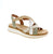The Remonte D3J53-52 is a vibrant multi-colored strappy sandal with a leather upper and white sole. Featuring a minimal heel, round toe, and velcro closure for easy adjustment, it's perfect for casual summer wear. The removable microfiber insole and foam midsole deliver cushioning comfort. Orthotic-friendly and true-to-size for narrow-to-medium feet.