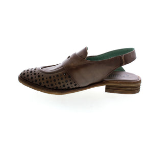 Leather sling back loafer with perforated toe detail.