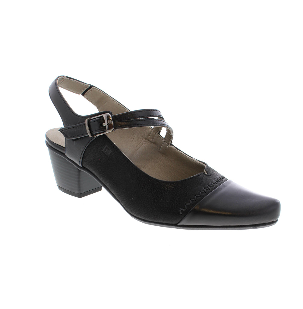 The Dorking Triana D7747 in Black is your secret weapon for looking polished without sacrificing comfort. This slingback stunner features a sleek pointed toe, supple leather upper, and a practical block heel that keeps you steady through casual outings and dressier occasions alike. The velcro closure ensures a secure fit, while the leather footbed and foam midsole cradle your feet in cushioned comfort.