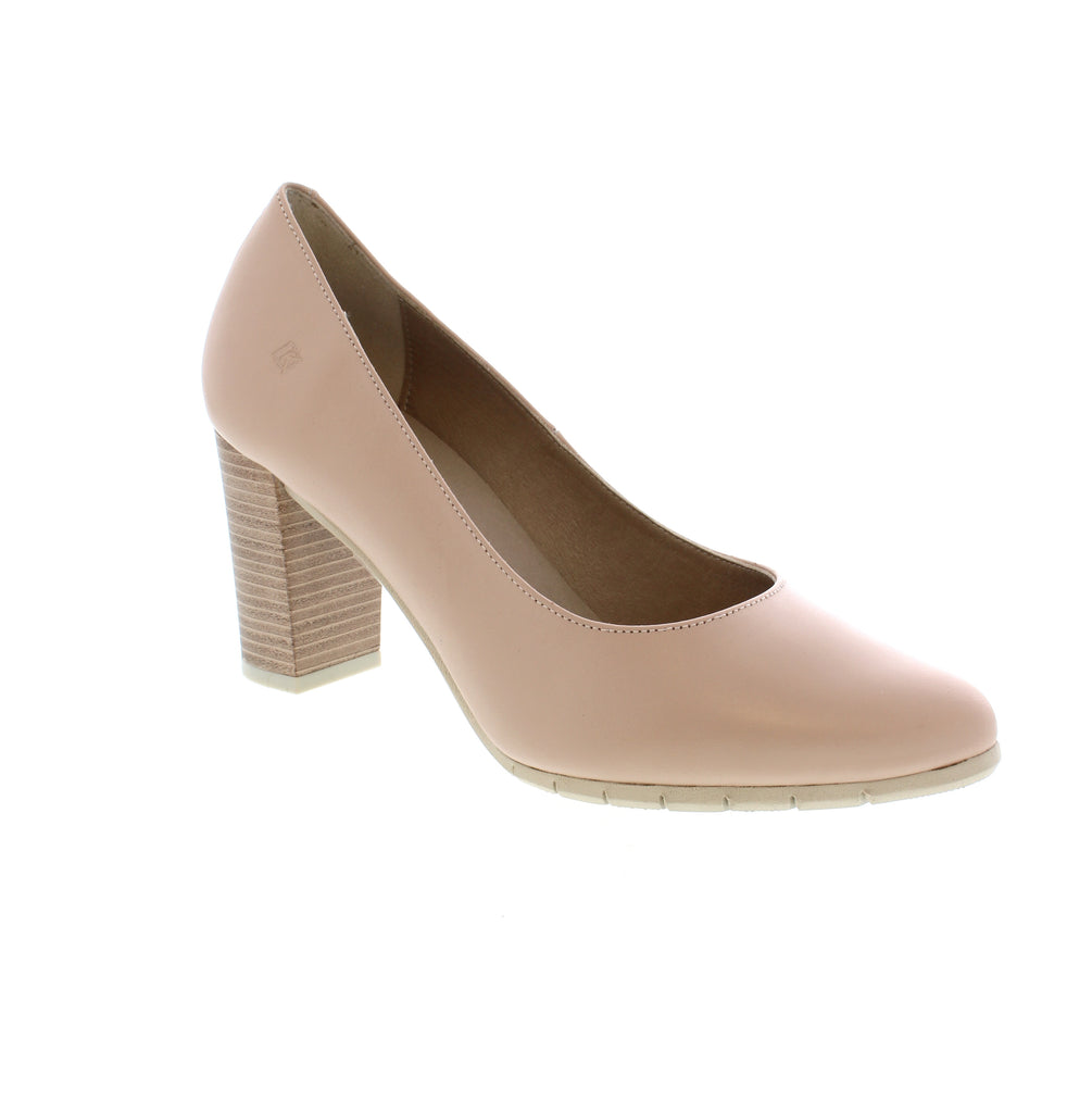 Ladies nude leather pump, with 2" heel.