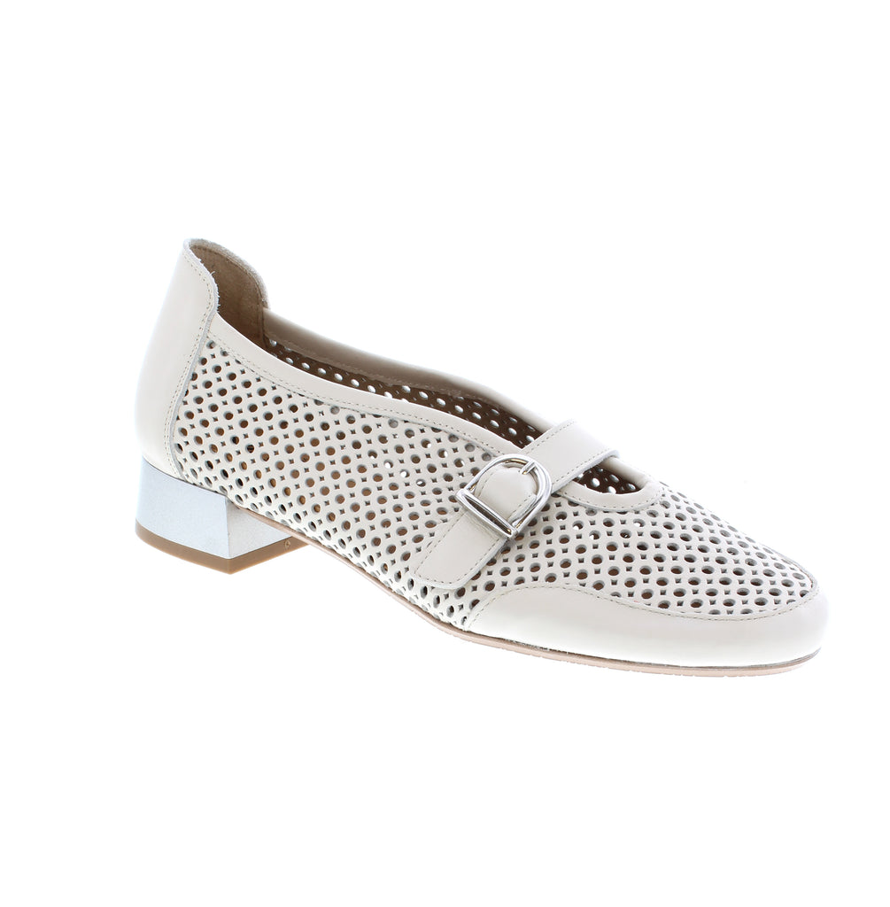 Introducing the Dorking Ginar D9506—your new summer essential in white. This breezy flat features a perforated leather upper that keeps your feet cool and comfortable, while the almond toe shape offers a flattering silhouette. Slip them on and go, thanks to the easy slip-on design perfect for casual days. The foam midsole and rubber outsole provide lightweight support.