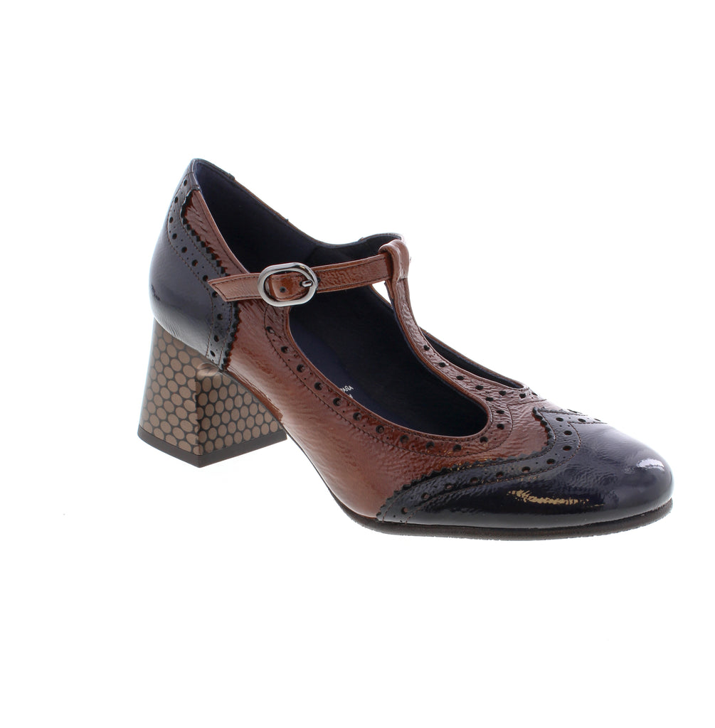 Elegant Dorking Dacy D9618 in Tan Multi—a sophisticated T-strap heel perfect for the office or special occasions. This dress shoe features a premium leather upper with a comfortable foam midsole and reliable rubber outsole, finished with a classic block heel and round toe for timeless style. Crafted with a leather upper, man-made leather lining, and man-made leather footbed for all-day comfort. The buckle adjust fit ensures a secure, customizable fit.