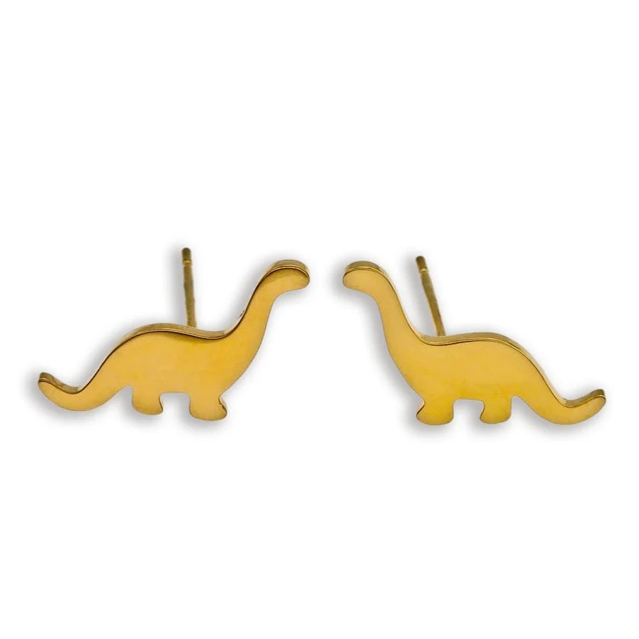 Hackney Nine Dino earrings in 18 Karat gold. Nickel-free, lead-free, and cadmium-free for sensitive skin. A fun way to accessorize !