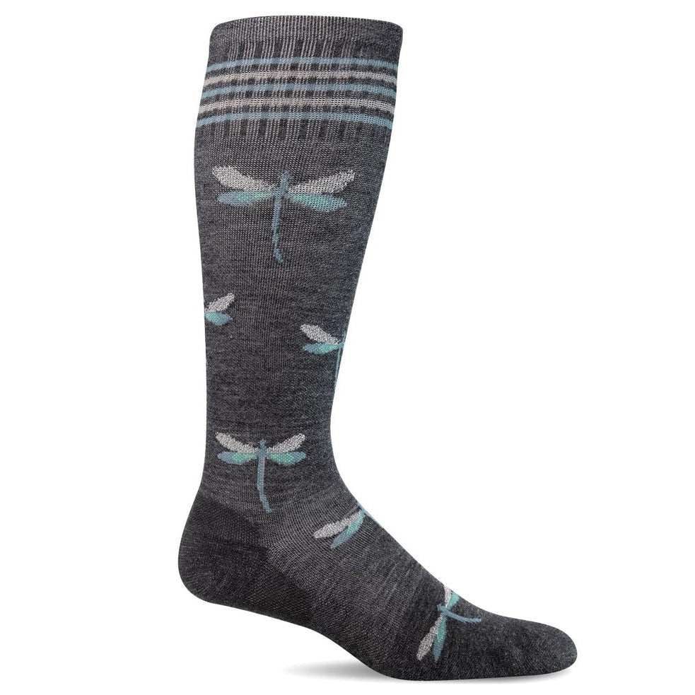 Sockwell Dragonfly mid-calf compression socks SW106W-850 in charcoal sparkle blend style with performance. Crafted from a wool, nylon, and fabric blend, these socks provide moderate compression support for everyday wear, they're designed for casual comfort and versatility.&nbsp;