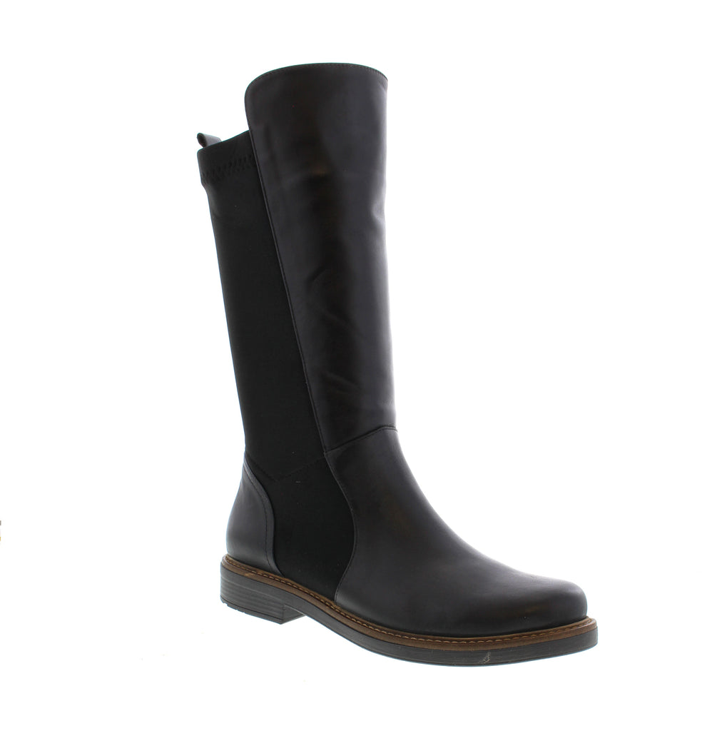 Sleek and versatile, the Bueno Ebru in black is a wardrobe essential that transitions effortlessly from day to night. This mid-calf boot combines timeless style with everyday comfort. Leather upper with elasticized construction for easy on-and-off wear. Soft leather lining and cushioned leather footbed provide all-day comfort. Foam midsole absorbs impact, while the durable rubber outsole delivers reliable traction. Round toe and block heel create a flattering silhouette.