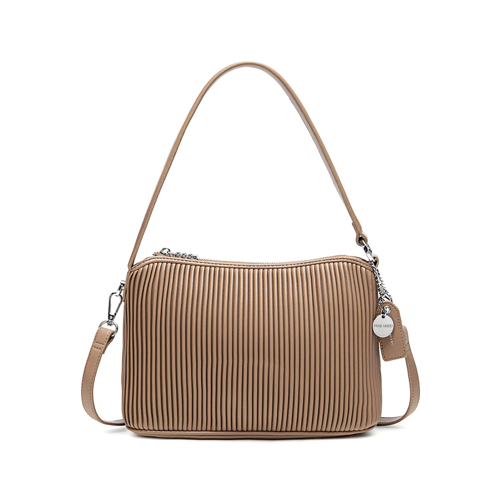The Pixie Mood Ella is the ultimate must-have bag, featuring a luxurious pleated material for a sophisticated look. Whether you prefer it as a tote, crossbody, or shoulder bag, this versatile purse will add a touch of cute to any outfit. Get yours today and elevate your style game!