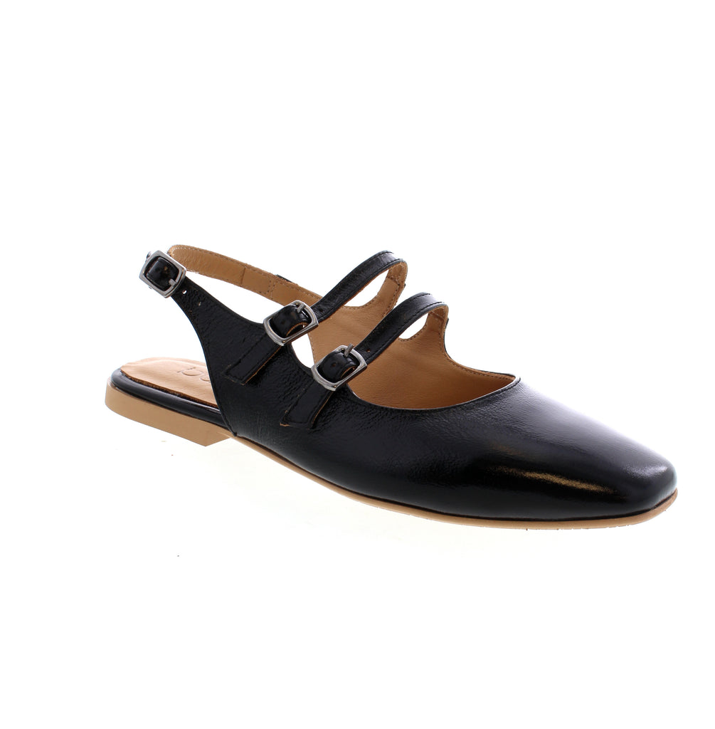 Enhance your style with Bueno Estella - Black slingback flats. Featuring two matching buckles and an adjustable ankle strap, these on-trend shoes ensure a perfect fit. Elevate your look with these must-have cuties!