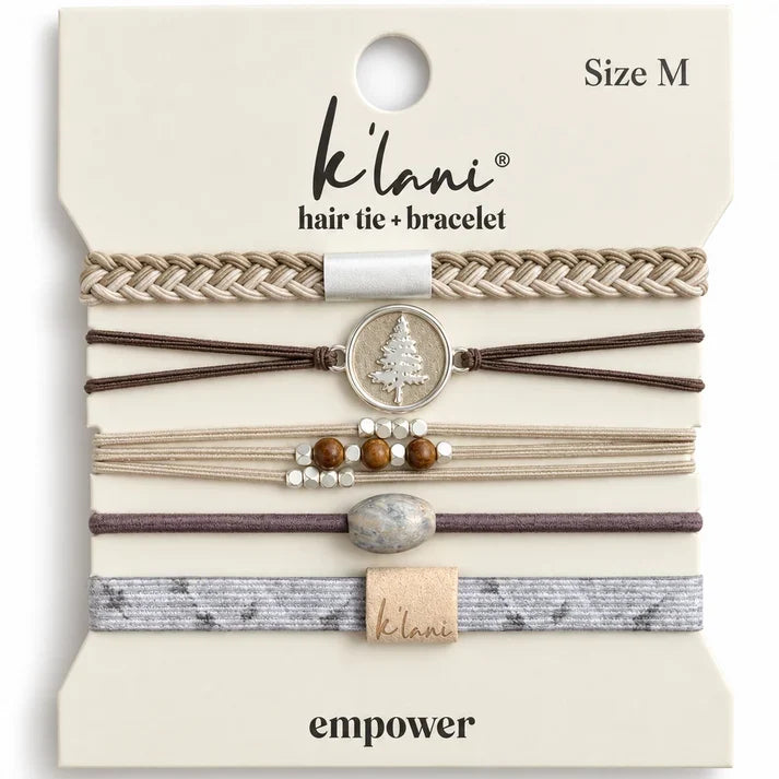 K'lani Empower is a 5 piece set that doubles as bracelets or hair ties.&nbsp; These pieces move with you, whether you're active, relaxed, or anything in between.