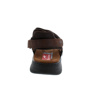 Men's brown leather sandal with removal footbed, and velcro closure for easy on and off.