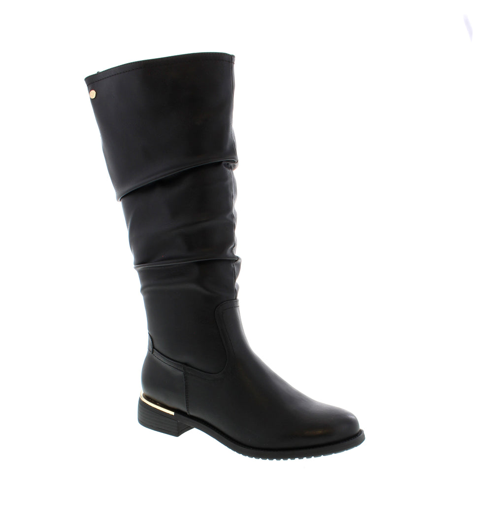 The Taxi Gwen-03WP in Black, is a knee high boot that combines timeless style with practical features. Designed with a round toe and a small block heel, it offers both comfort and stability. The side zipper allows for easy wear and removal, making it a versatile choice for everyday use or dressier occasions. Crafted to provide support and style, this boot is a reliable addition to any wardrobe.