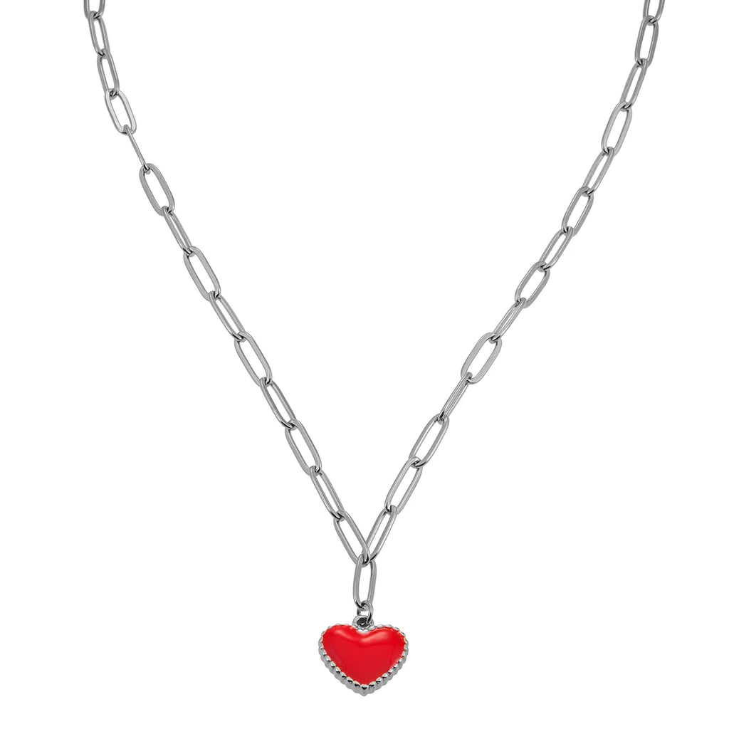 Elevate your everyday style with the Hackney Nine Heart Rouge necklace.&nbsp; A stunning paper-clip chain necklace, featuring a captivating heart-shaped pendant.&nbsp; Elegant yet eye-catching, this exquisite piece adds a romantic touch and sophisticated charm to any look.