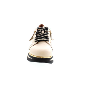 Alfie & Evie's Hosting - Cream sneaker features a round-toe style and an EVA/PU outsole, perfect for casual occasions during the summer and spring seasons. The foam midsole and leather lining provide both comfort and style, while the 1-2