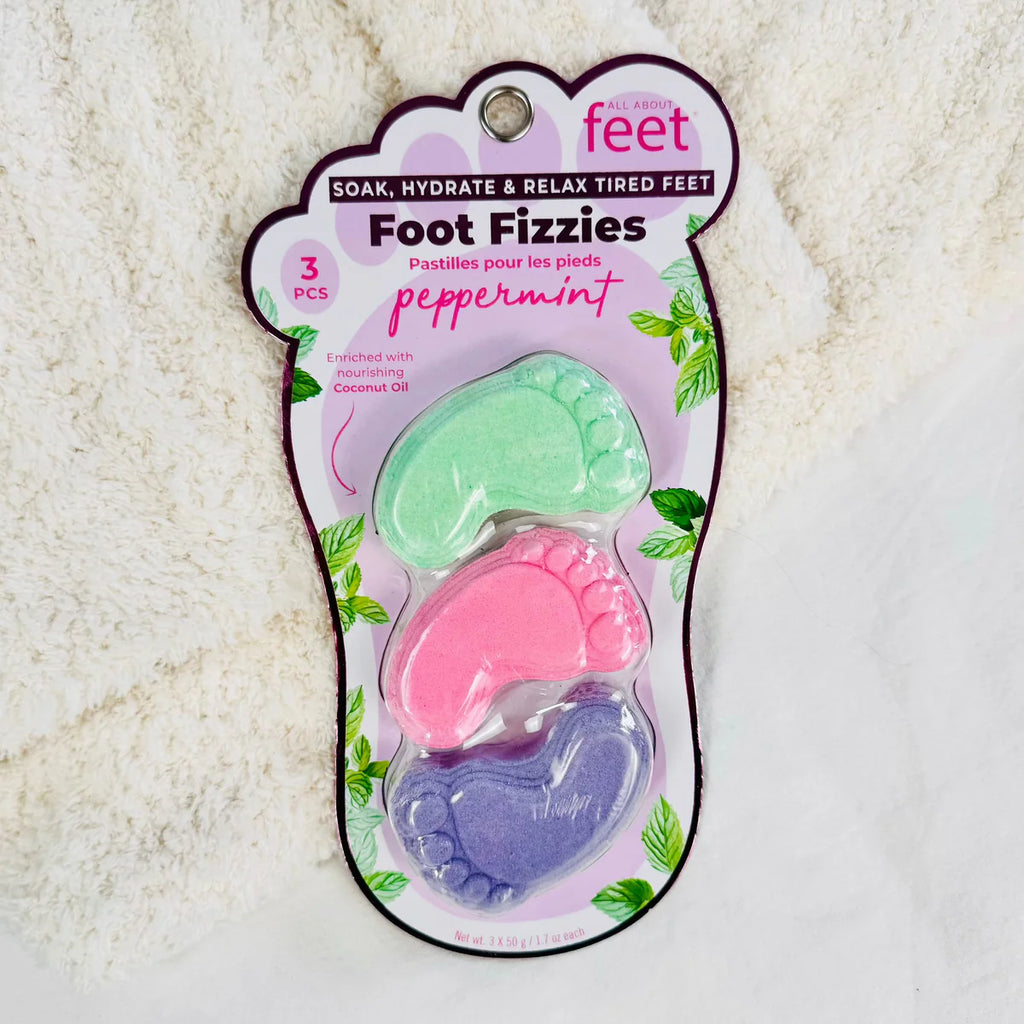 These Foot Fizzies are a must-have for soothing and refreshing tired feet. The blend of peppermint, spearmint, rosemary, eucalyptus, and tea tree essential oils stimulates circulation, while lavender helps to relax and soothe. Soak your feet in a hot bath with these fizzes and feel the aches and pains melt away.&nbsp;