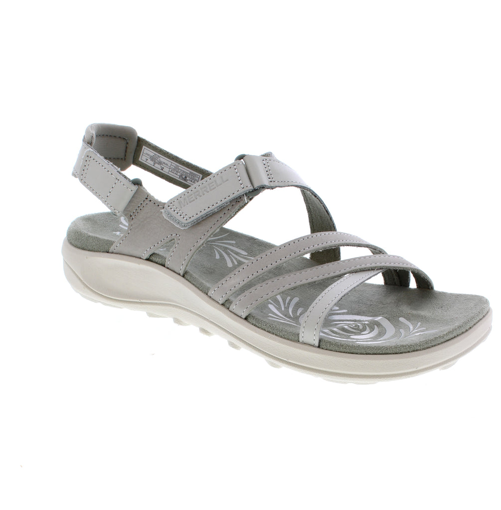 The Merrell Harbor Backstrap J008362 in black is a strappy sandal built for secure, all-day comfort. Its leather upper features adjustable velcro halter and back straps that customize the fit to your foot. The microfiber footbed with light arch support works with the shock-absorbing EVA/PU midsole to keep feet cushioned, while the flatform heel adds subtle elevation.