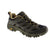 Durable black hiking shoe from Merrell J00003591 engineered for rugged terrain and everyday adventures. Mesh and suede upper with reinforced cap toe and padded collar provide protection and comfort. Removable microfiber insole, EVA/PU midsole, and rubber traction outsole deliver stability and shock absorption on any surface. Orthotic-friendly design with light arch support suits narrow to medium feet year-round