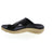 Ladies leather slip on sandal with toe wrap detail.