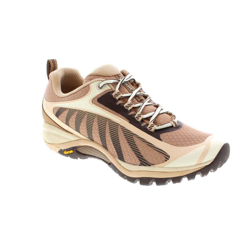 Crafted for women adventurers, the Merrell Siren Edge 3 in Hazel features a supportive foam midsole that enhances stability and comfort across varied terrain. Its lightweight, breathable mesh and TPU upper ensure durability without sacrificing airflow. Outfitted with Merrell’s exclusive Vibram TC5+ outsole, it delivers reliable traction and confidence on every trail. This hiking shoe seamlessly blends expert design with functional performance for your outdoor pursuits.