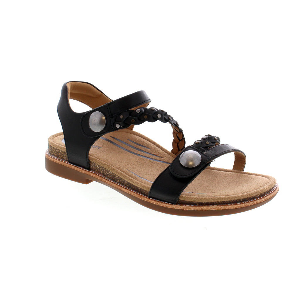 Experience superior comfort with Aetrex Jenn sandals. Crafted from genuine leather with braided detailing, these sandals offer a blend of style and support. The arch support and memory foam footbed ensures all-day comfort, while convenient closures and a padded collar provide a secure and personalized fit.