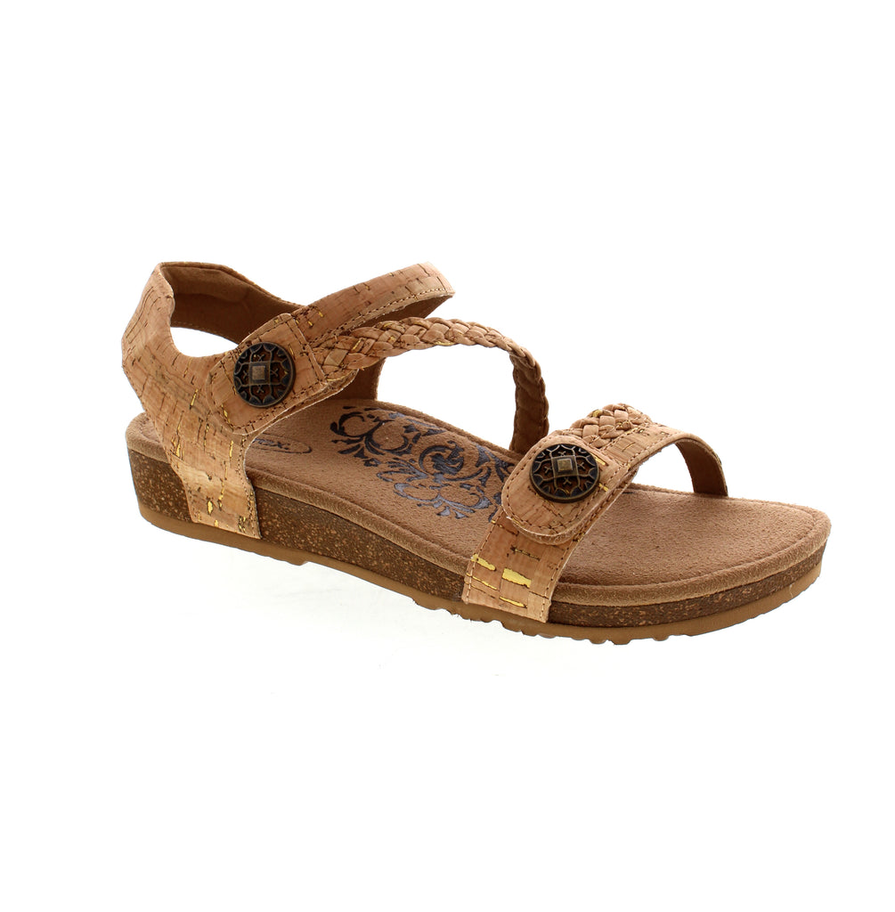 This sandal has beautifully detailed straps - both velcro straps open fully for easy adjustment. In the Jillian, by Aetrex, your feet will feel as good as they will look!