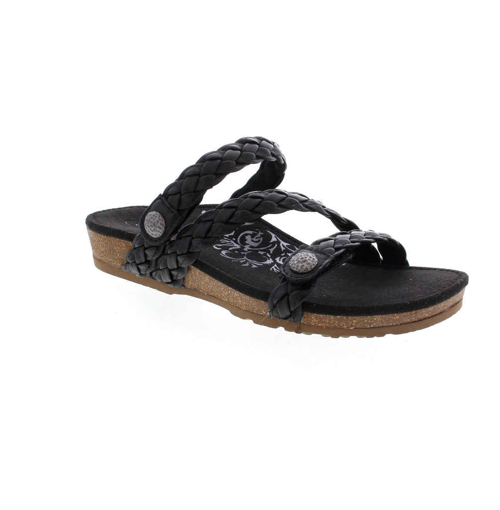 Introducing the Aetrex Josie, the perfect blend of effortless style and everyday comfort. With adjustable straps and a padded heel, these slip-ons offer a secure fit and reduced stress on the foot. Plus, the special bunion pocket provides relief for various foot conditions. Made with ultra-light cork midsoles and anatomical design for all-day comfort.