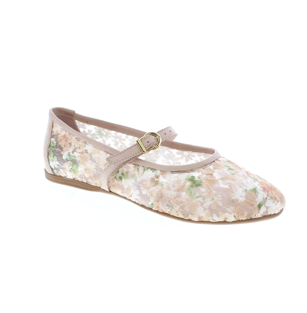 Bloom into comfort with the Bueno Kayce in charming pink floral. This ballet-inspired flat pairs a leather and fabric upper with a delicate round toe and subtle block heel (under 1") for graceful, all-day wear. The buckle closure adds a touch of sophistication, while the leather footbed and lining keep your feet supported and happy.