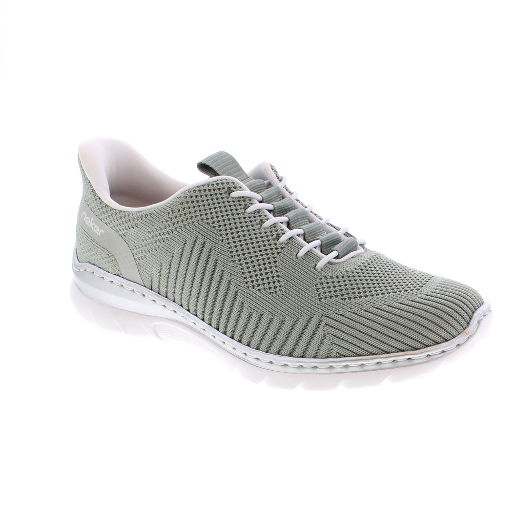 Experience versatile comfort with this Rieker L3262-52&nbsp; shoe featuring a breathable mesh upper and memory foam midsole. The bungee lace closure and padded collar provide a secure fit, while the removable microfiber insole and orthotic-friendly design support narrow to medium feet. Perfect for casual wear.