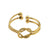 The Hackney NIne Lascina elegant double-stacked ring with a knotted center, combining smooth and textured finishes. Hand-forged and dipped in pure 18K gold—nickel, lead, and cadmium-free for sensitive skin. Adjustable fit, solid metal ball ends, and includes a vegan suede pouch. Perfect for dressing up or down.