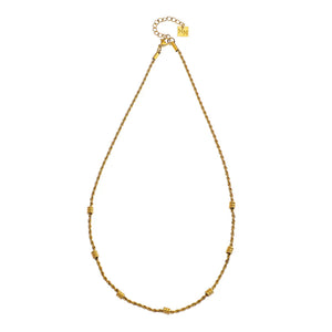  Elevate your style with the Hackney Nine Lemoges Gold necklace. Crafted from premium graded recycled metal and layered in luxurious 18K pure gold, it adds a touch of twinkle to any look. Non-allergic and free of harmful materials, this beaded rope chain is perfect for any occasion.