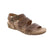 The Aetrex Lilly taupe sandal combines style with comprehensive foot support. Featuring a microfiber footbed with anti-bacterial and odor-control technology, it delivers arch support, pronation control, and metatarsal support. The perforated leather upper enhances breathability, while the cork and memory foam midsole provides cushioning and stability. A velcro closure ensures easy adjustment for a secure fit. Ideal for casual summer wear on narrow to medium feet.