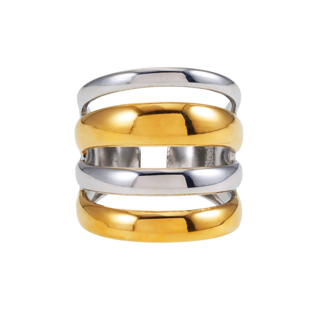 Elevate your style with the versatile Hackney Nine Market - mixed metals ring. Made from 18-karat traditional gold and white gold. This 4 in 1 stacked ring is a must-have for any accessory lover.
