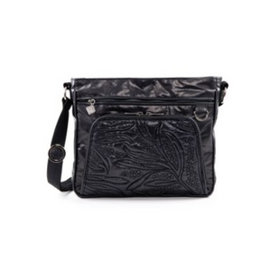 Jak's Tonique Mercedes is a stylish shoulder bag with elegant tone-on-tone embroidery and a convenient organizer pocket. Keep your cards, change, and other items secure and organized in the pocket, perfect for an urban lifestyle.