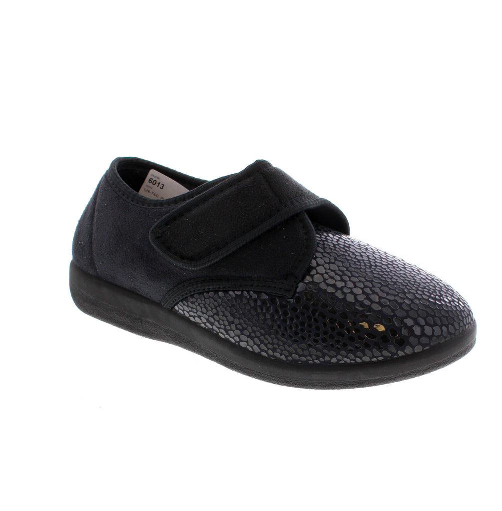 Anzia Daniela MJ-6013 Black Slipper Slip into comfort with the Anzia Daniela MJ-6013, a casual slipper designed for everyday ease. Featuring a fabric upper, microfiber footbed, and removable insole for personalized support.