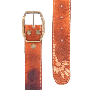 Premium leather belt with ombre color detail, and embroidery accents.