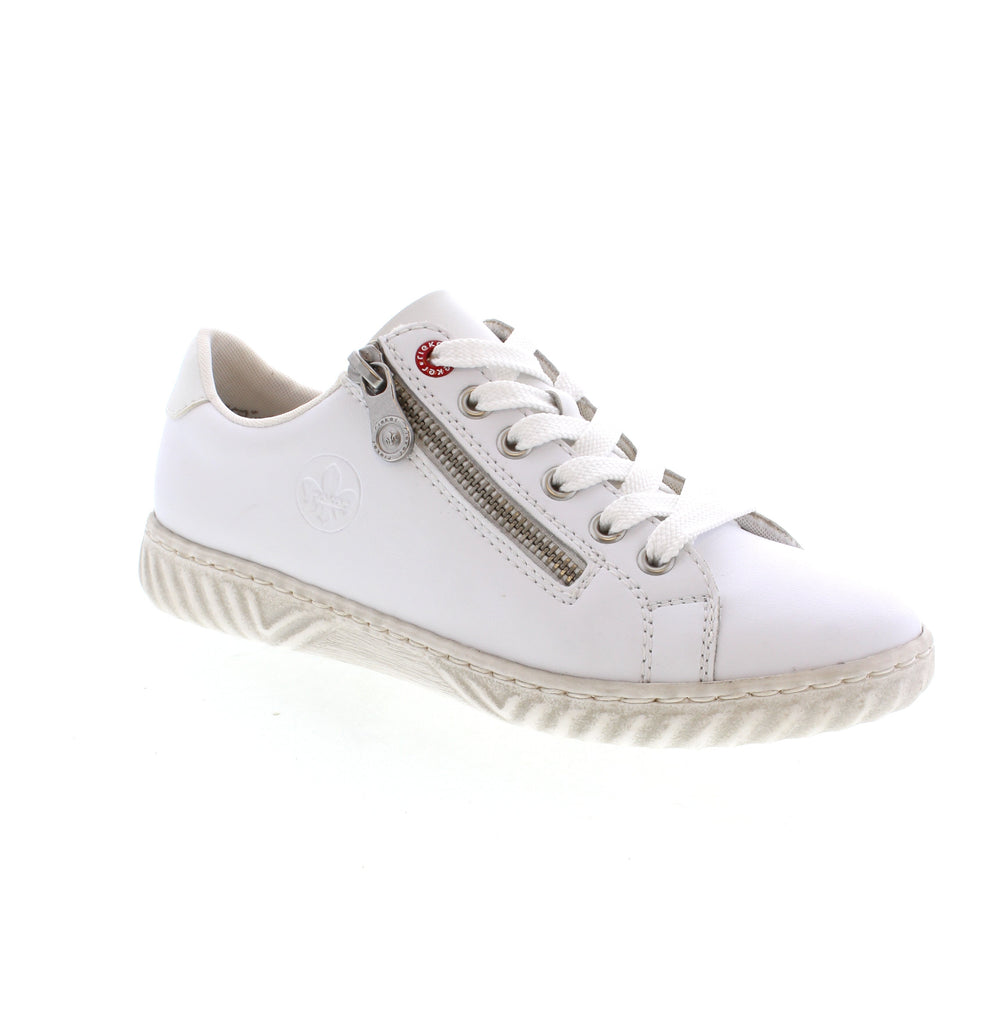The Rieker N0900-90 sneaker is the perfect blend of style and comfort. Featuring a beautiful design, lace-up closure, and removable soft sole insole, it offers both fashion and functionality. Plus, with a convenient side zipper, it's easy to slip on and off. Elevate your shoe game with this versatile sneaker.