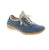 The Rieker N42G0-14 is a blue sneaker with intricate craftsmanship and traditional stitchdown construction for flexibility and durability. The elastic band and elastic shaft collar make it easy to slip on, while a decorative zipper adds style. The lightweight, shock-absorbing wedge heel provides lasting comfort.