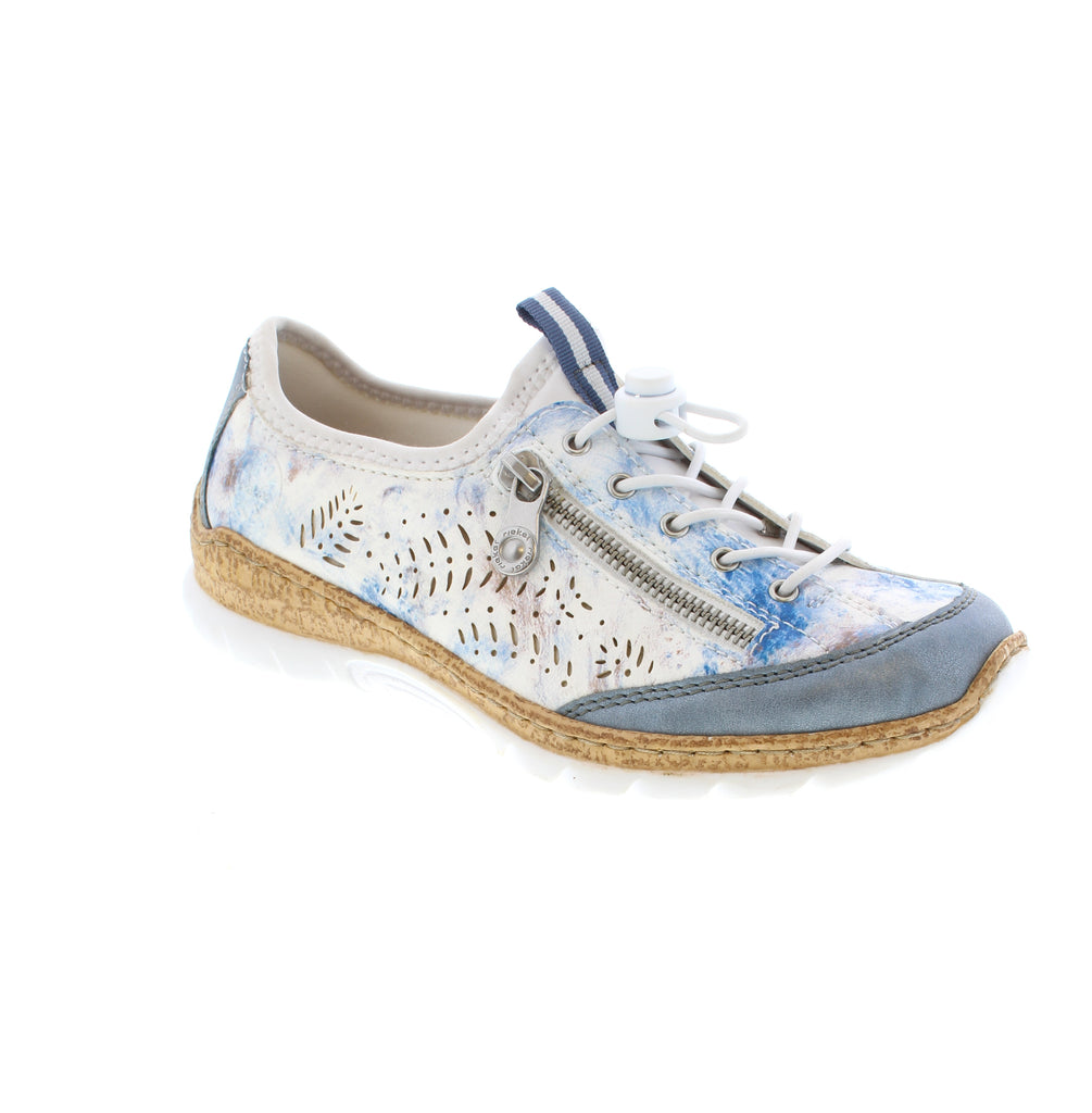 Rieker's N42K6-90 slip-on shoe combines comfort with everyday style. Crafted from man-made leather with a microfiber lining, this casual shoe features a removable microfiber insole and shock-absorbent foam midsole for all-day support. The flexible rubber outsole and bungee lace closure ensure a secure, effortless fit.